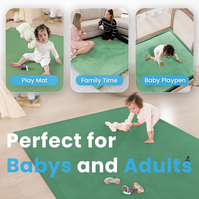 1.3" Thick Baby Play Mat for Floor, 28x72 Foam Tummy Time Mat, Padded Support Soft Plush Bedside Rugs for Infant Kids Toddler Crawling Kick Activity (Emerald)