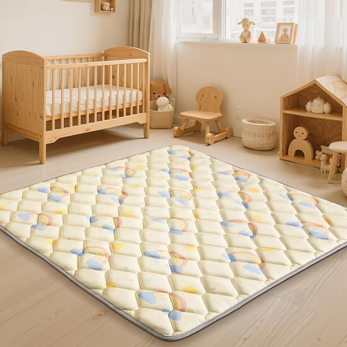 Baby Play Mats for Floor - 79x71 In Thicken Soft Padding Foam Playmats for Playpen - Non-Slip Baby Activity Mat for Tummy Time & Crawling - Foldable Play Mat Machine Washable, Rainbow
