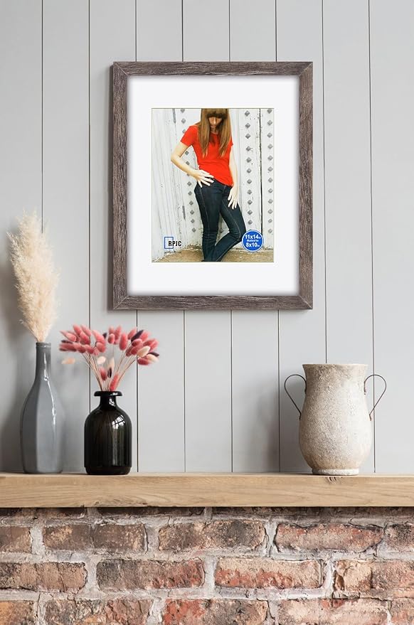 RPJC 11x14 inch Picture Frame Made of Solid Wood and High Definition Glass Display Pictures 8x10 with Mat or 11x14 Without Mat for Wall Mounting Photo Frame Natural