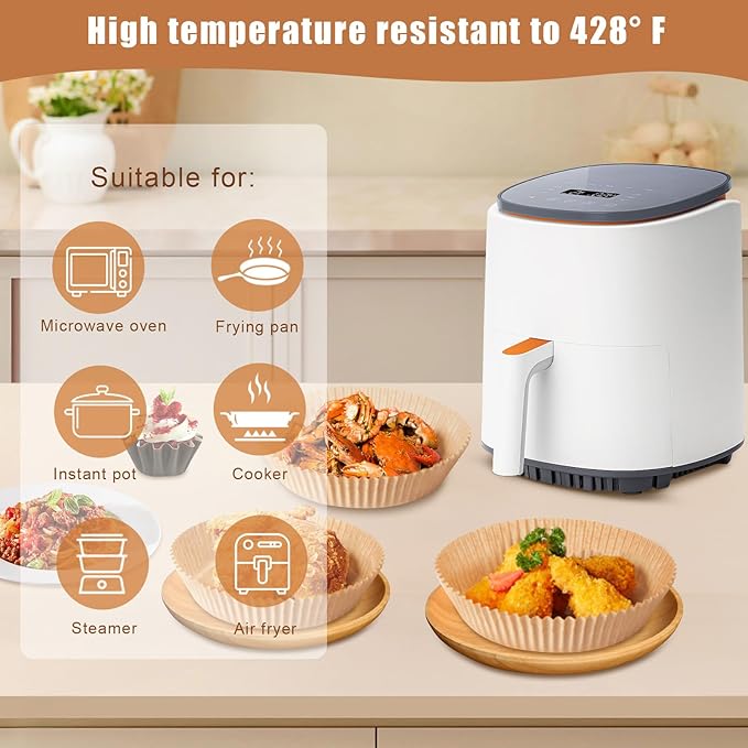 Air Fryer Liners Disposable, 100PCS Non-stick Disposable Airfryer Liners, 6.3 Inch Unbleached Parchment Paper, Round Air Fryer Paper Liners for 2-5QT Air Fryer, Baking, Roasting Microwave