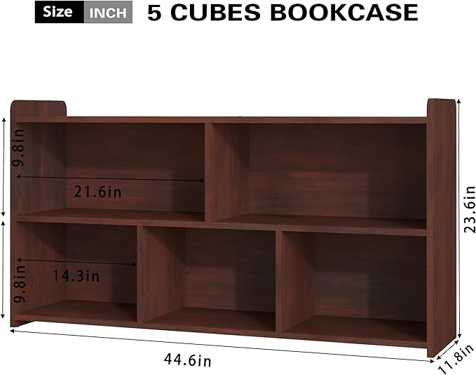 Kids Book Shelf Set of 2, 5 Cubes Storage Organizer Montessori Shelf, Wooden Kids Bookcase, Toy Storage Organizer for Children, Cherry Toddler Bookshelf Cube Shelf for Kid’s Room, Classroom