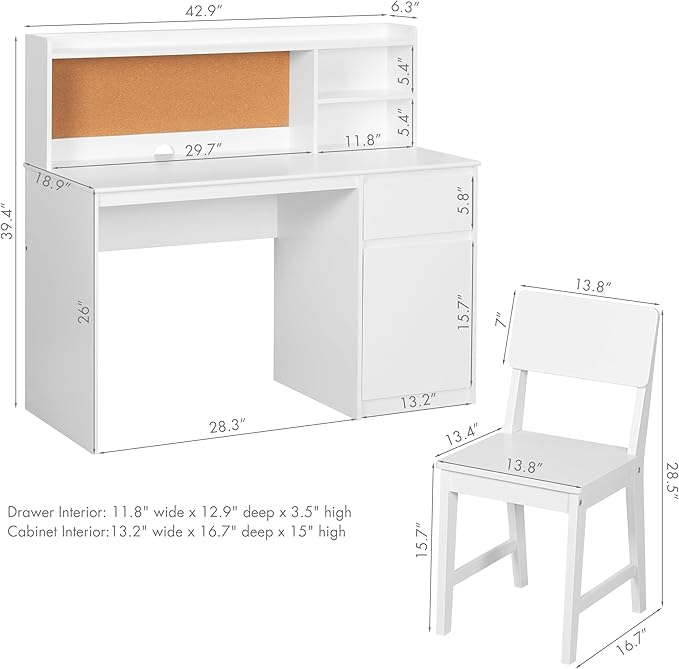 UTEX Kids Study Desk with Chair, Kids Desk and Chair Sets with Hutch and Storage Cabinet, Wooden Children Study Table, Student Writing Table Computer Workstation for 5-12 Years Old