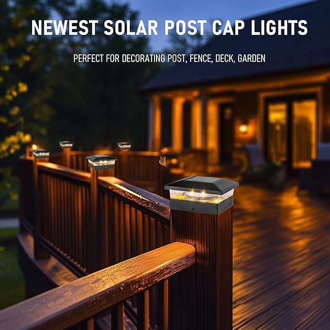TW SHINE Solar Post Cap Lights Outdoor, 6 Pack Waterproof Solar Powered Deck Fence Post Lights, Warm White Post Light for Garden Patio Porch for 4x4, 5x5 or 6x6 Wooden Posts