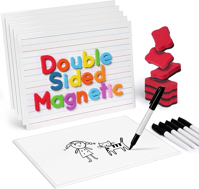 GAMENOTE White Board Dry Erase, Small Magnetic Lined White Board Set, Double Sided Magnet Ruled Lap Boards Whiteboard for Kids and Student Learning Homeschool Classroom, 9x12 Inches (Pack of 6)