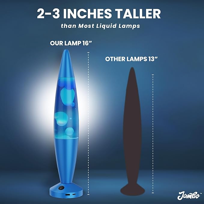 JAMBO Beautiful Liquid Lamp with USB Ports,16" Motion Light with Blue Liquid White Wax, Relaxing Nightlight, Mood Light for Bedroom, Living Room, Office - Adults, Teens, Kids