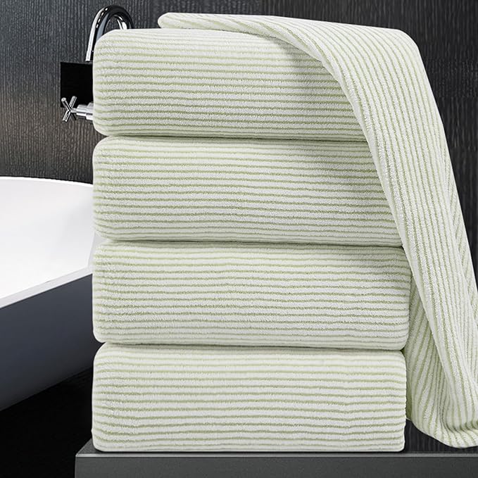 4 Piece Bath Towel Set 35"x70"Oversized Bath Towel for Bathroom Ultra Soft Fluffy Extra Large Bath Sheet Luxury Premium Bathroom Towel Highly Absorbent Quick Dry Shower Towel for Hotel Spa,Green White
