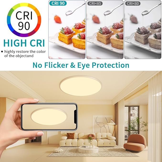 24 Inch Round Led Ceiling Light Fixture, Ultra Thin Flush Mount, Dimmable with Remote Control, 56W, 5600 Lumen, Modern, Silver, for Kitchen, Dining Room, Bedroom, Living Room, Home Office