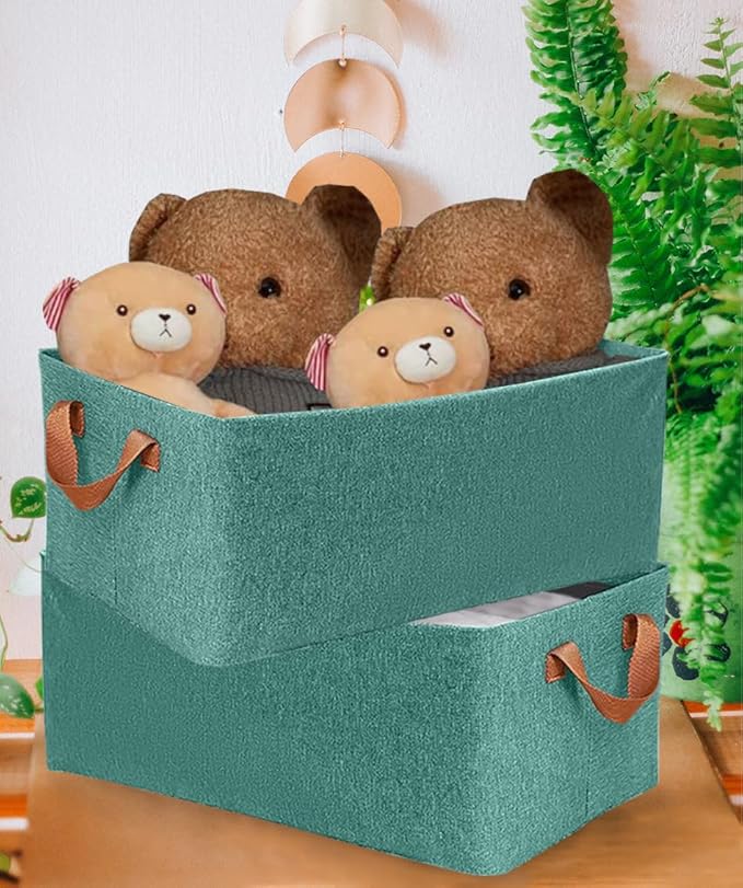 AARAINBOW 4 Pcs Closet Clothes Organizer with Handle, Fabric storage Box with Steel Frame Stackable Shelf Storage Baskets Foldable Storage Baskets for Organizing clothes Toys, 23L (4 Green)