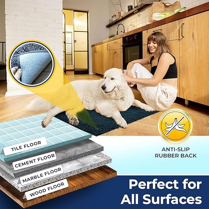 Muddy Mat Chenille Bathroom Rugs Quick Dry Microfiber Mats Non Slip Washable, Extra Thick, Soft and Highly Absorbent Bath Mats for Bathroom, Kitchen, and Shower Floor - Atlantic Blue XL 59"X35"