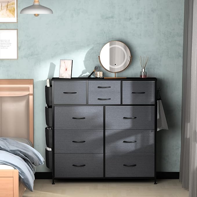 Lulive Dresser for Bedroom with 10 Drawers, Chest of Drawers Fabric Storage Tower, Organizer Unit for Living Room, Hallway, Closet