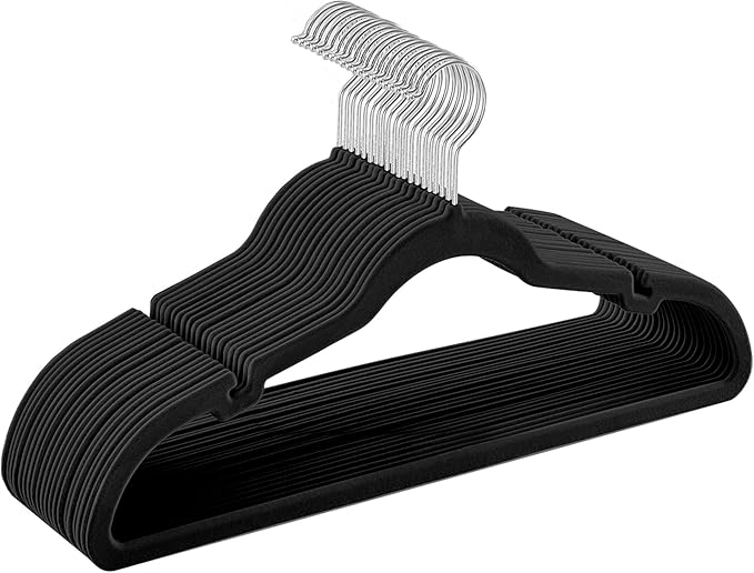 SONGMICS Velvet Hangers 20 Pack, Non-Slip Clothes Hangers, Suit Hangers with Shoulder Notches, Pants Bar, 360° Swivel Hook, Space-Saving, for Closet, Ink Black UCRF029B02