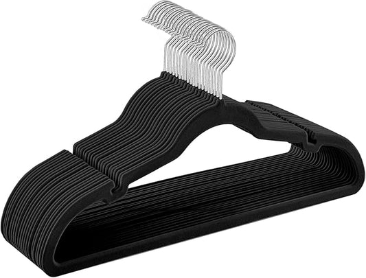 SONGMICS Velvet Hangers 20 Pack, Non-Slip Clothes Hangers, Suit Hangers with Shoulder Notches, Pants Bar, 360° Swivel Hook, Space-Saving, for Closet, Ink Black UCRF029B02