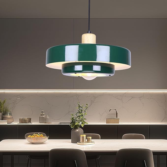 Plug in Pendant Light Green Modern Pendant Lamp E26 Vintage Hanging Light Fixture with 14ft Cord On/Off Switch for for Dining Room Bedroom Living Room Kitchen Island
