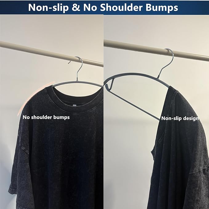 16.5 Inch Silver No Shoulder Bumps No Mark Non-Slip Rubber Coated Contour Metal No Bumps Hanger, Sweater Hanger, T-Shirt Hanger Suit Hanger with Pants Bar Pack of 10 (Silver, 10)