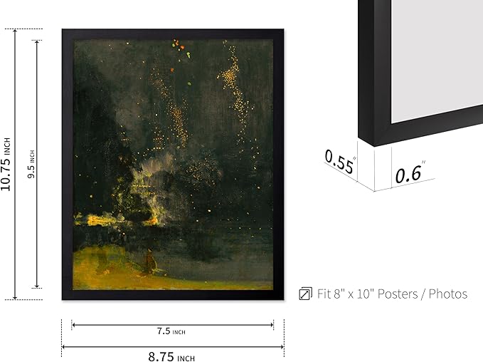 Poster Master Vintage Nocturne in Black and Gold Painting Poster - Retro The Falling Rocket Print - Abstract Art - Moody Art - Landscape Art - Office or Living Room Decor, 8x10 Black Framed