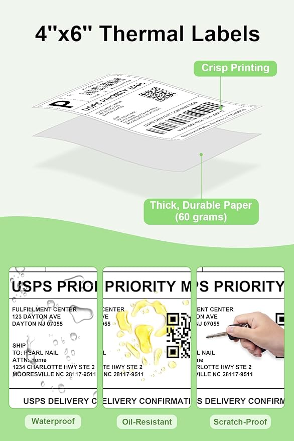 Bulk 4x6 Thermal Labels - 4000 Adhesive Labels | Smudge-Resistant & BPA-Free | Thermal Printer Compatible
