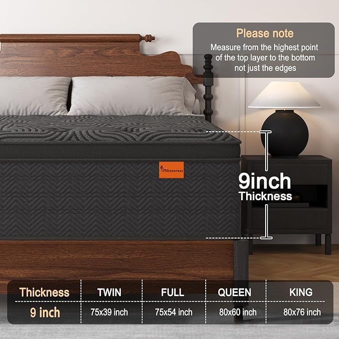King Size Mattress, 9 Inch Hybrid Mattresses with Durable Support, Motion Isolation & Individually Poctet, 100 Night Trial, Dark Grey