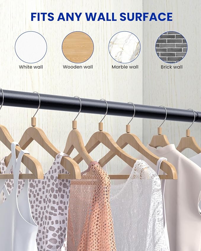 Closet Rods for Hanging Clothes, 17 to 39 Inches Stepless Adjustable Metal Closet Rod, 1.3 Inches Heavy Duty Clothes Hanging Rod for Closet Wardrobes Laundry RV