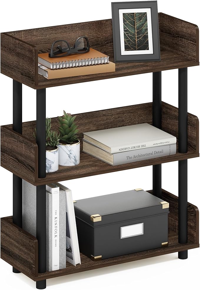 Furinno Turn-N-Tube 3-Tier Freestanding Multipurposes Display Rack, Bookshelf, Walnut