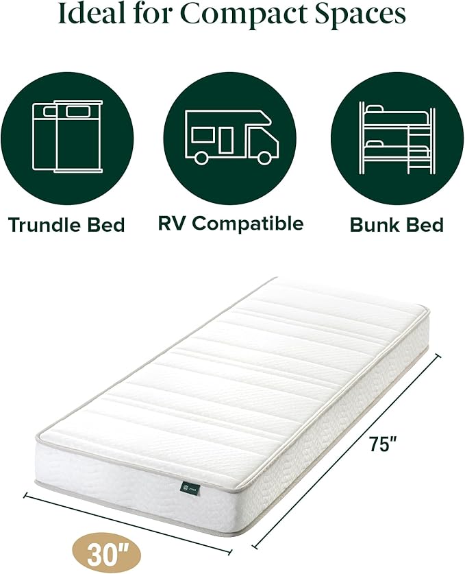 ZINUS 6 Inch Foam and Spring Hybrid Mattress, 75" x 30", Narrow, Trundle, Bunk, Day Bed, RV Compatible, Medium Firm Feel, CertiPUR-US Certified