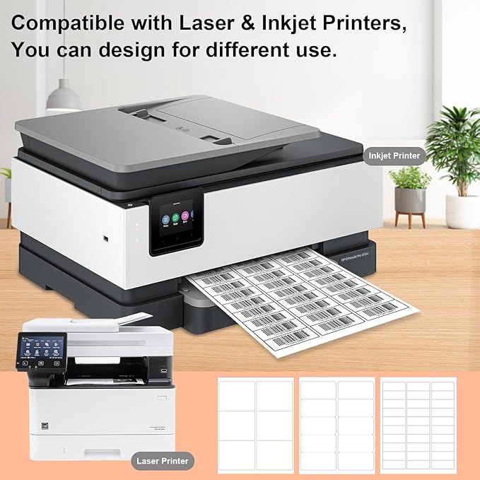 30 UP 6000 Stickers 200 Sheets 1" x 2-5/8" Shipping Return Address Labels for Laser Inkjet Printer, White Blank Mailing Labels
