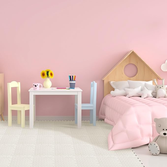 Shihanee 16 Pcs Foam Floor Baby Tiles 11.81 x 11.81 inches Foam Floor Mats Play Mats Bulk with Borders Interlocking for Kids Baby Playroom Nursery Gym（White）