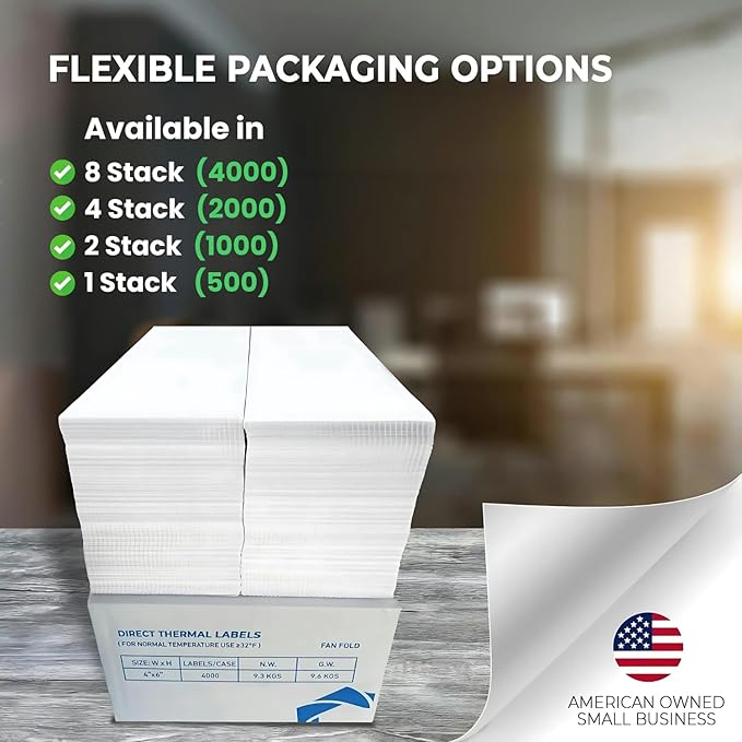 4x6 Thermal Labels (Total of 1000)- 2 Packs of 500 Fanfold Direct Thermal Shipping Labels. Thick, Commercial Grade, Waterproof, Smudge Proof Address & Mailing with Strong Adhesive & Perforated Sticker