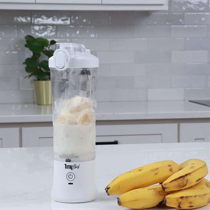 Total Chef Portable Blender - USB Rechargeable Personal Smoothie Mixer, Protein Shake Maker, Cordless Travel Mini Licuadora, Blend Frozen Fruit, Drink Milkshake On The Go,Ice Crusher 20 OZ, White