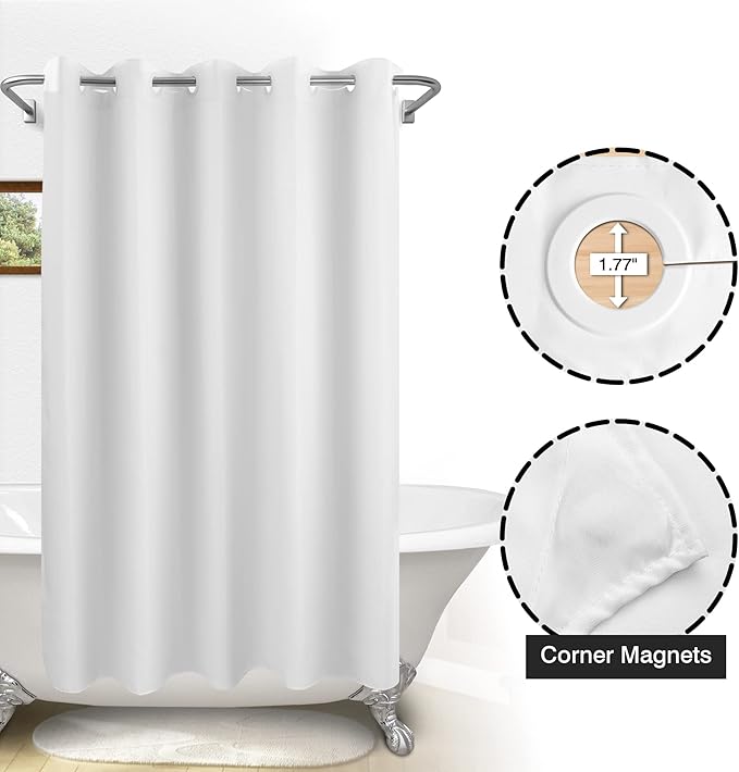Extra Long Shower Curtain No Hooks or Liner Needed - Soft Microfiber 84" Long Fabric Shower Curtain Liner Set, Machine Washable & Water Repellent, White