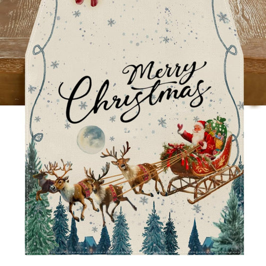 RABUSOFA Merry Christmas Table Runner 13 x 72 Inch, Santa Claus Sleigh Reindeer Seasonal Winter Xmas Holiday Kitchen Dining Table Decoration for Indoor Outdoor Home Party Decor Blue