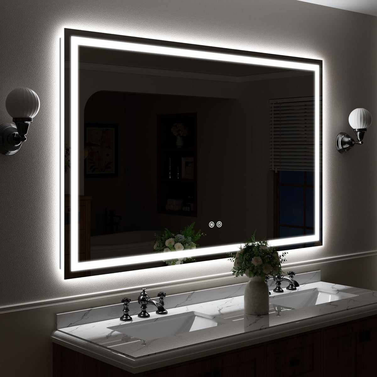 VEEYLOS 55x30 Inch LED Bathroom Mirror with Lights, Backlit & Front Lit