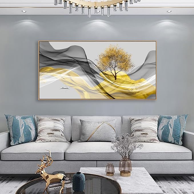 Tucai Decor Framed Wall Art Canvas Modern Light Luxury Abstract Ink Landscape Painting Artwork Waterproof Canvas Print Bedroom Home and Office Wall Art for living Room Wall Decor 24x48inch