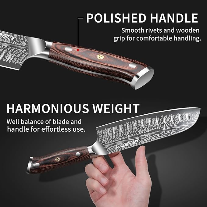 Plys Sharp Santoku Knife for Kitchen: Japanese 7 Inch Professional Chef Knives Stainless Steel Sharp Cutting Meat Cooking Cleaver