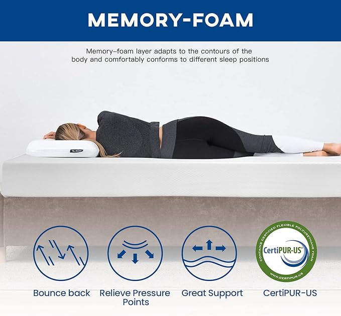 6/8/10/12 inch Gel Memory Foam Mattress for Cool Sleep & Pressure Relief, Medium Firm Mattresses CertiPUR-US Certified/Bed-in-a-Box/Pressure Relieving (10 in, Full) White