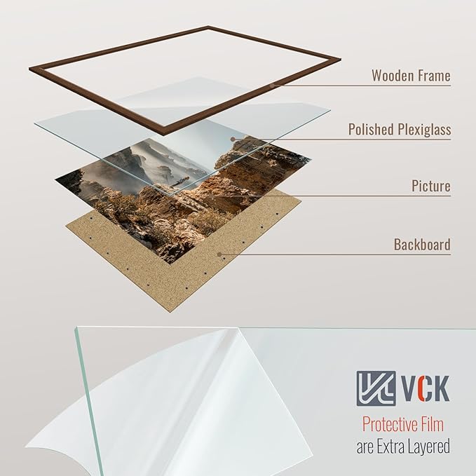VCK 11x17 Picture Frame Set of 4 - Brown, Gallery-Quality Wood Poster Frames, 1.1-Inch Wide Border, Polished Plexiglass, Vertical or Horizontal Wall Display for Photo/Art/Prints, Brown