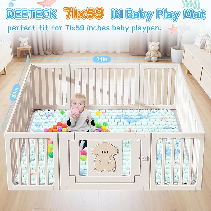 Baby Play Mat 71x59 inch - Thick & Soft Baby Cushioned Playmat for Playpen - Crawling Play Mats for Babies Toddlers Infant with Non-Slip Silicon Dot - Foldable & Machine Washable Baby Floor Play Mat
