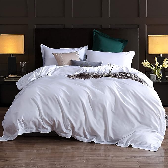 King Duvet Cover 1000 Thread Count 100% Egyptian Cotton Sateen Weave Long Staple White Quilt Cover 3 PC Bedding Set - Comforter Cover & 2 Pillow Shams with Zipper Closure