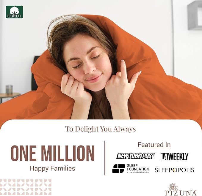 Pizuna Pure 100% Cotton King Duvet Cover Set, Luxurious 400 Thread Count Long Staple Cotton Sateen Weave with Button Closure (Combed Burnt Orange Cotton Duvet Cover King)