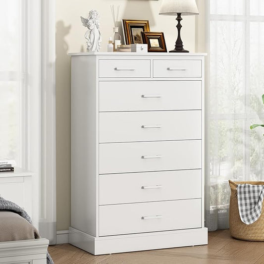 EPHEX White Tall Dresser with 7 Drawers for Bedroom, Storage Tower Clothes Organizer, Modern Chest of Drawers with Sturdy Pedestal, 27.6'' W x 15.8'' D x 44.1'' H
