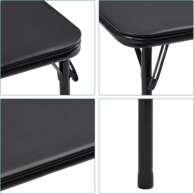 VECELO Kids Folding Activity Table and Chairs 3 Piece Set, Portable, with Ultra Soft Padded Cushion, Solid Black