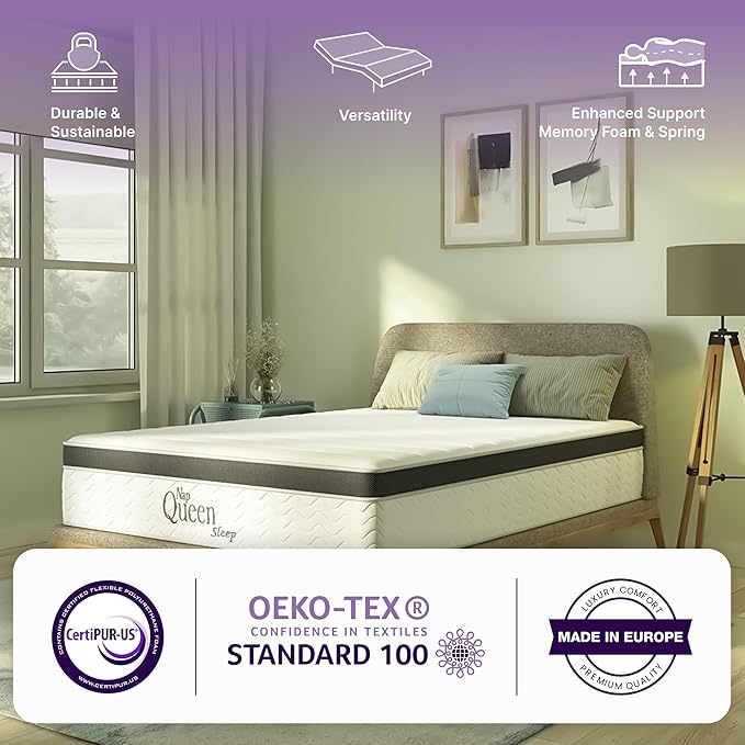 NapQueen King Mattress, 8 Inch Maxima Hybrid Cooling Gel Infused Memory Foam, Medium Firm, CertiPUR-US Certified, White & Gray