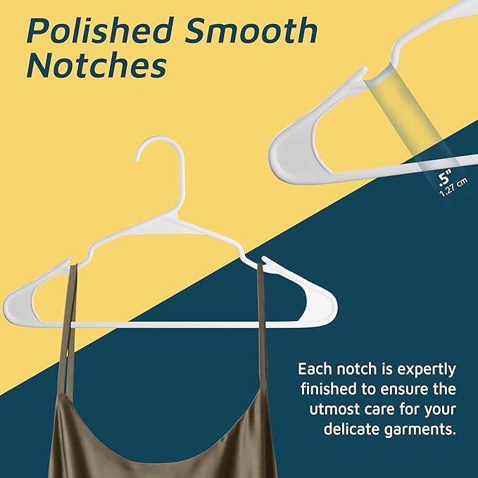 Plastic Clothes Hanger Set - 100 Pieces Versatile, Lightweight, Space-Saving, Non-Slip, Slim Designed, Dry and Wet Clothes Hanger Set - White