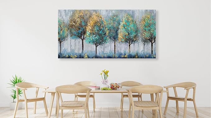 NINEASO Abstract Forest Canvas Wall Art - Teal Yellow Trees Pictures Grey Blue Earthy Wall Decor Modern Botanical Painting Print Artwork for Living Room Bedroom Home Office Decor 20" x 40"