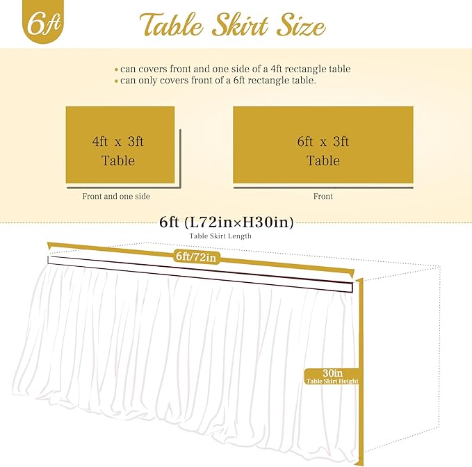 Suppromo 6ft White Tulle Table Skirt for Rectangle Tables or Round Tables Tutu Table Skirt White Ruffle Table Cloths for Wedding Bridal Shower Birthday Party Desk Skirt Decorations