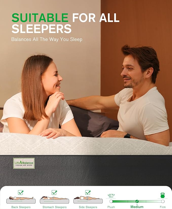 Queen Bed Mattress, 12 Inch Cooling Gel Memory Foam Mattress for Pressure Relief, Made in USA Queen Size Mattresses in a Box, Fiberglass Free, Medium Firm, CertiPUR-US Certified, Motion Isolation