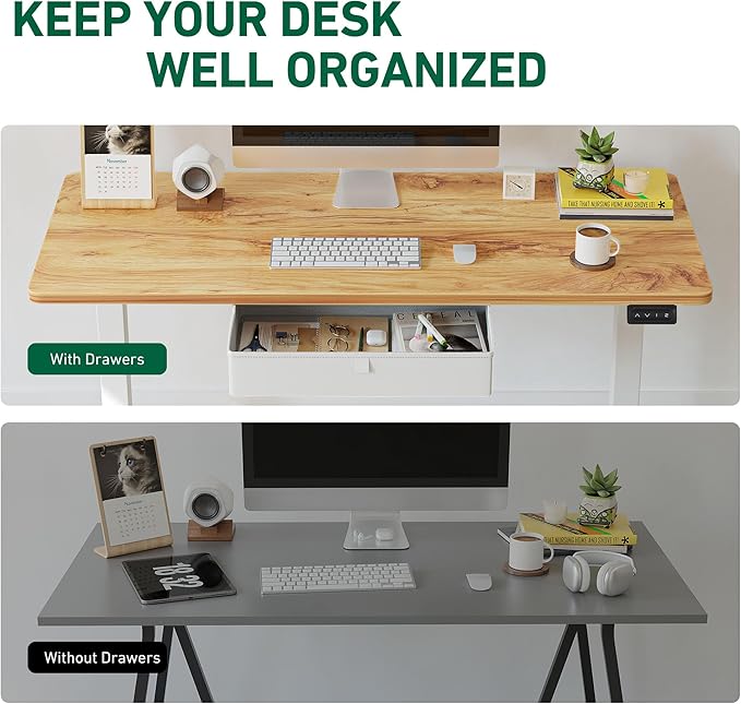 FEZIBO 40 x 24 Inches Standing Desk with Drawer, Adjustable Height Electric Stand up Desk with Storage, Sit Stand Home Office Desk, Ergonomic Computer Desk, Light Rustic