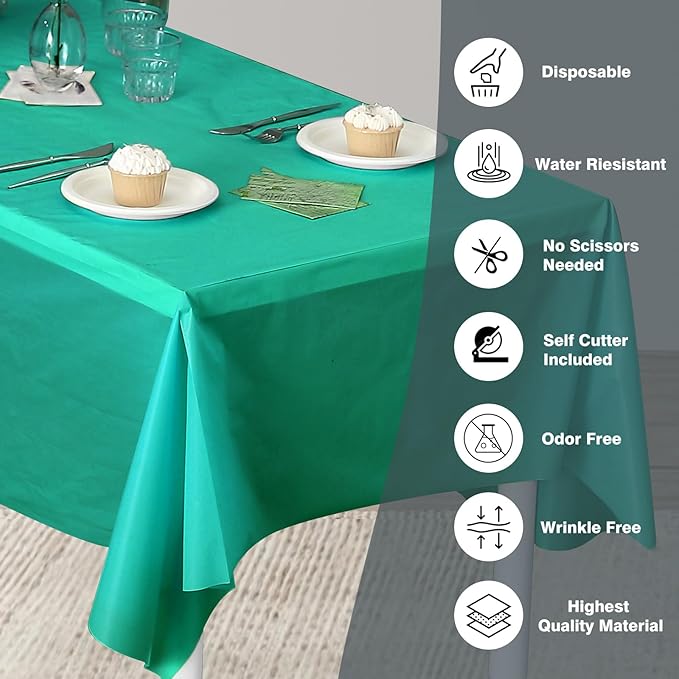 Craft And Party, 54 in x 300 feet Plastic Table Cover Roll for Party, Banquet, Picnic, Kids Activities for Any Size and Shape Table (Emerald Green, 54" x 300ft)