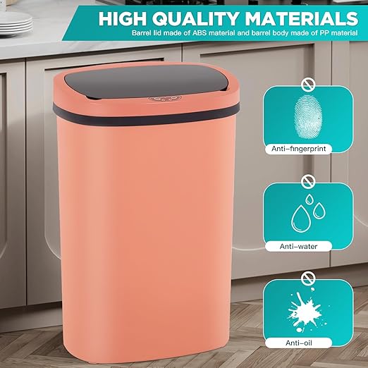 PayLessHere 13 Gallon Trash Can Kitchen Trash Can Automatic Garbage Can with Lid Touch Free High-Capacity Motion Sensor for Kitchen Bedroom Bathroom Office Wateproof Trash Bin (1, Pink)