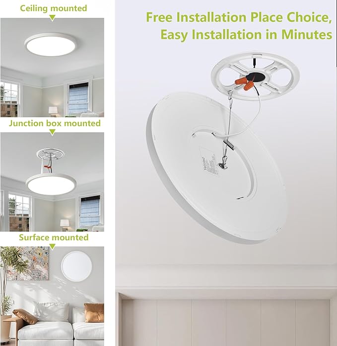 42W 20" Large LED Flush Mount Ceiling Light with Remote Control, Dimmable 2700K-6500K Color Temp Adjustable, Ultra-Thin Flat Round Fixtures for Bedroom, Kitchen, Office, White