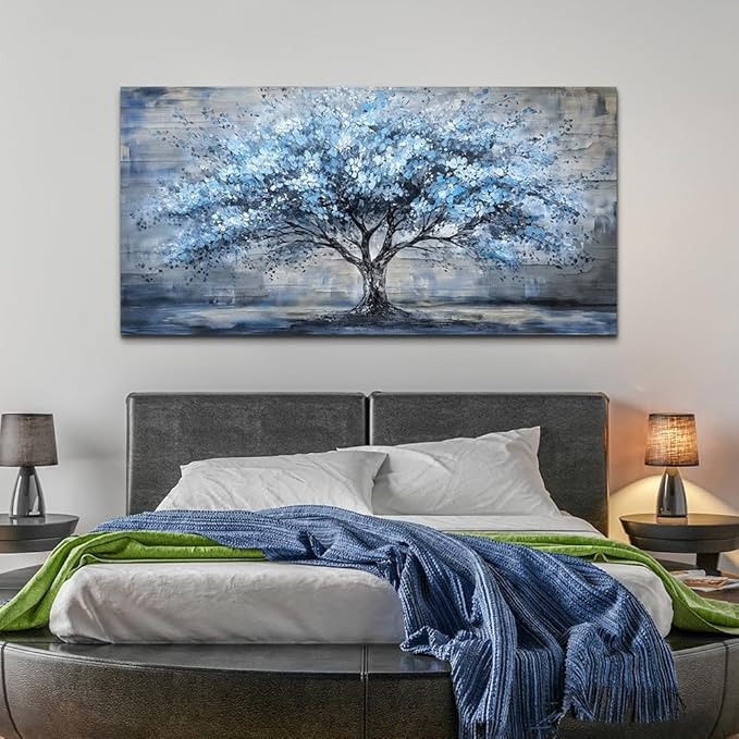 Canvas Wall Art for Living Room Large Wall Decor for Office Bedroom Decorations Blue Tree Landscape Pictures Abstract Paintings Artwork Room Wall Mural Aesthetic Home Decor 30x60 in
